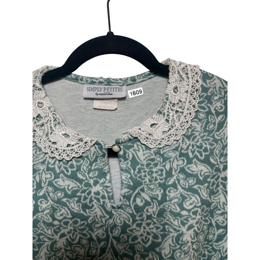 VTG Simply Petites Cricket Lane Women's Floral long-sleeve Peter Pan Collar top - Picture 4 of 6
